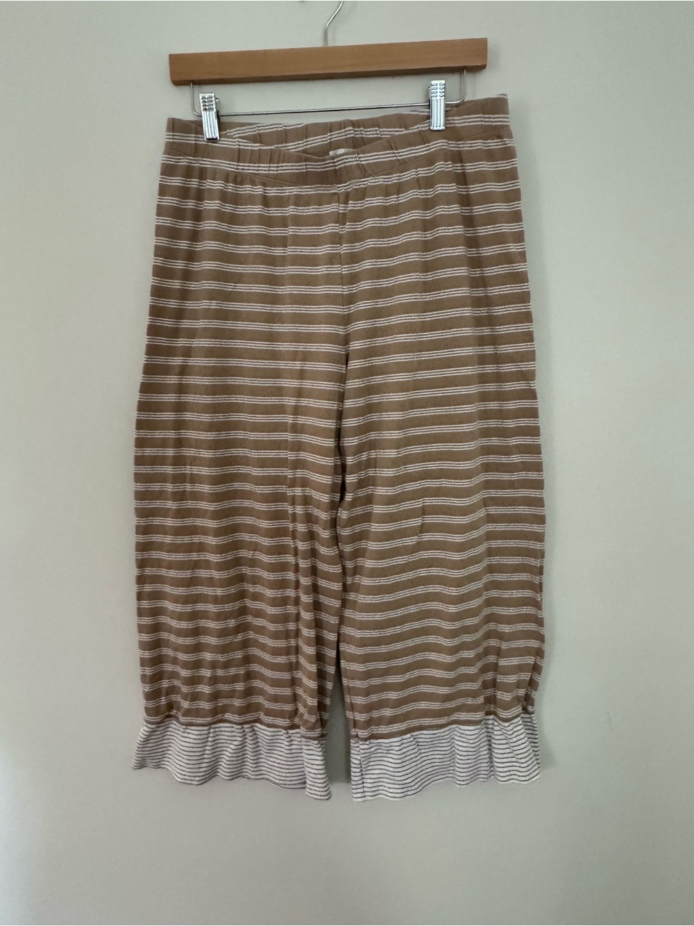 Lake Pajamas Cropped Pant Set Striped Beige - Size Large - Pima Cotton - Picture 4 of 5